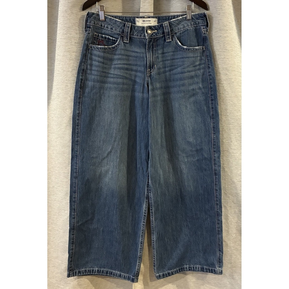 Hollister Low-Rise Super Baggy Jeans Blue Medium Wash 8R W29 Wide Leg